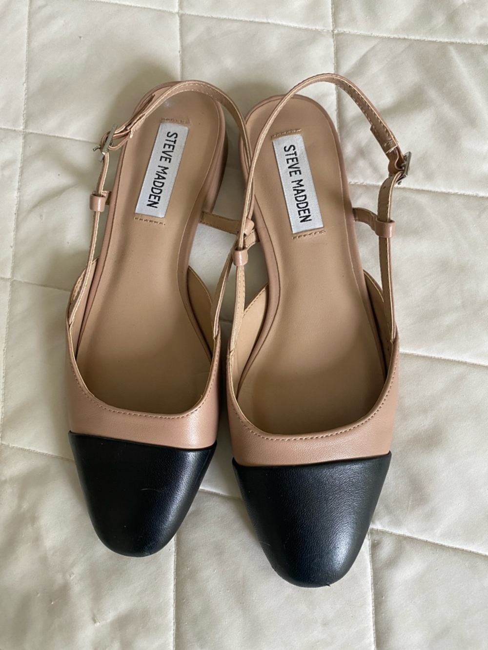 Steve Madden Beige and Black Slingback Flats